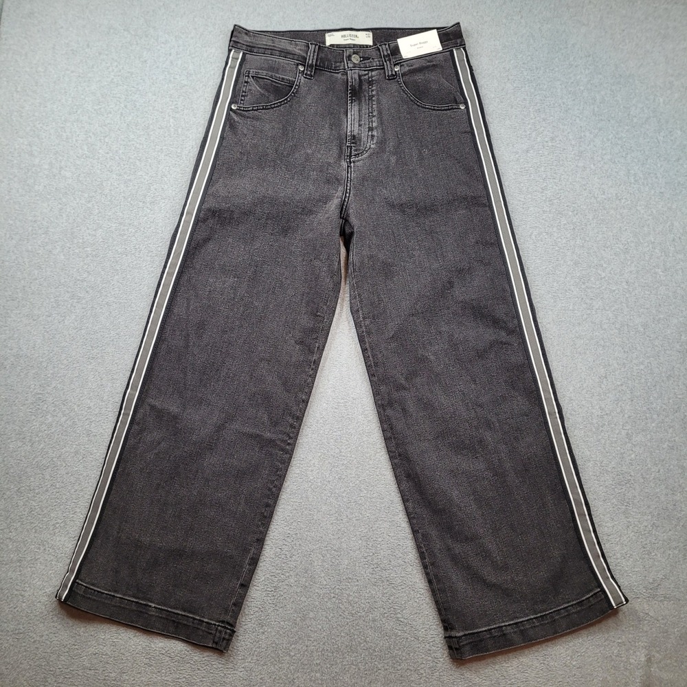 Hollister Super Baggy Jeans‎ Mens 31x30 Black Side Stripe Stretch Jeans